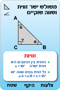 משולש ישר זווית ושווה שוקיים - זוויות